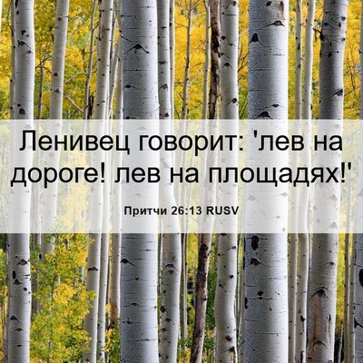 Picture 06 - Притчи 26:13 RUSV - Ленивец говорит: 'лев на - Bible Verse Picture
