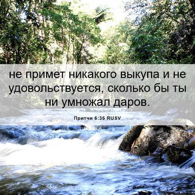 Picture 06 - Притчи 6:35 RUSV - не примет никакого выкупа - Bible Verse Picture