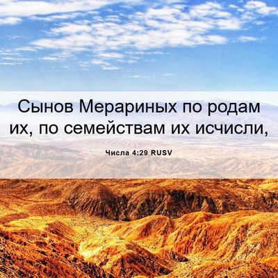 Picture 06 - Числа 4:29 RUSV - Сынов Мерариных по родам - Bible Verse Picture