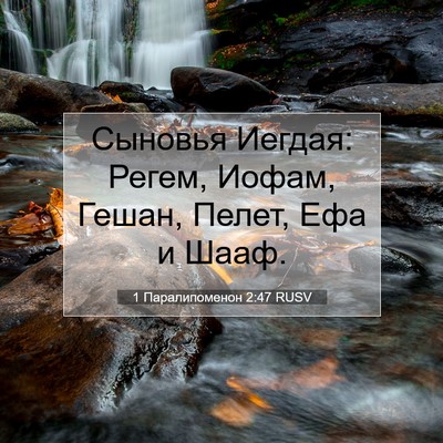 Picture 07 - 1 Паралипоменон 2:47 RUSV - Сыновья Иегдая: Регем, - Bible Verse Picture