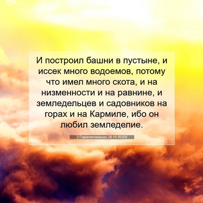 Picture 07 - 2 Паралипоменон 26:10 RUSV - И построил башни в пустыне, - Bible Verse Picture