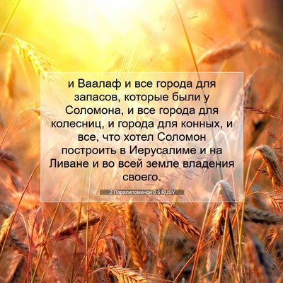 Picture 07 - 2 Паралипоменон 8:6 RUSV - и Ваалаф и все города для - Bible Verse Picture