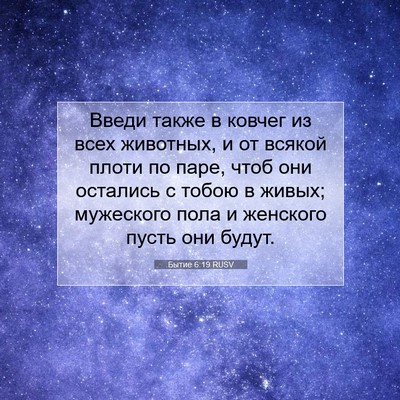 Picture 07 - Бытие 6:19 RUSV - Введи также в ковчег из - Bible Verse Picture