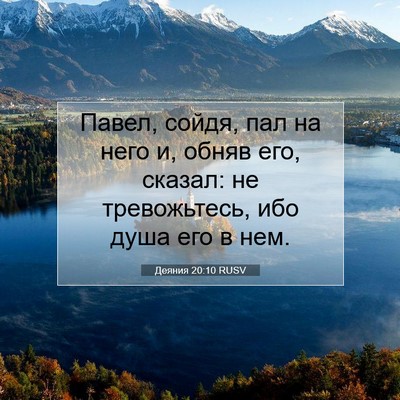 Picture 07 - Деяния 20:10 RUSV - Павел, сойдя, пал на него и, - Bible Verse Picture
