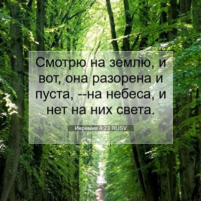 Picture 07 - Иеремия 4:23 RUSV - Смотрю на землю, и вот, она - Bible Verse Picture