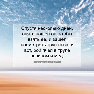 Picture 07 - Книга Судей 14:8 RUSV - Спустя несколько дней, - Bible Verse Picture