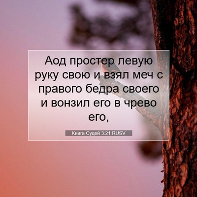 Picture 07 - Книга Судей 3:21 RUSV - Аод простер левую руку - Bible Verse Picture