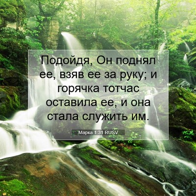 Picture 07 - Марка 1:31 RUSV - Подойдя, Он поднял ее, взяв - Bible Verse Picture