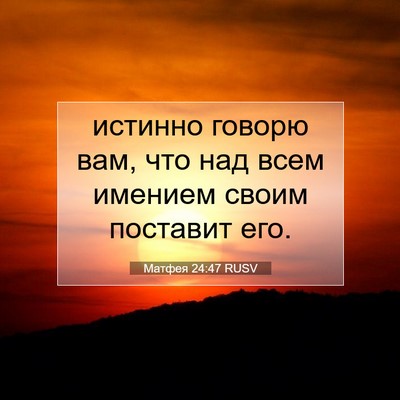 Picture 07 - Матфея 24:47 RUSV - истинно говорю вам, что над - Bible Verse Picture
