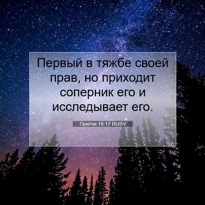 Picture 07 - Притчи 18:17 RUSV - Первый в тяжбе своей прав, - Bible Verse Picture