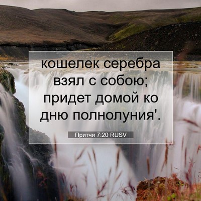 Picture 07 - Притчи 7:20 RUSV - кошелек серебра взял с - Bible Verse Picture