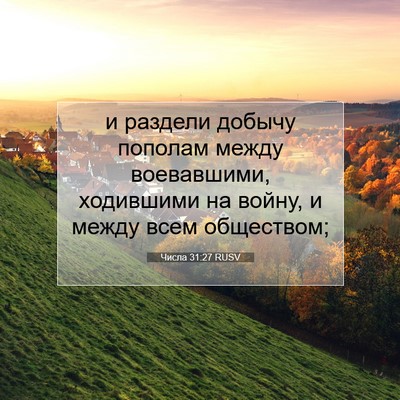Picture 07 - Числа 31:27 RUSV - и раздели добычу пополам - Bible Verse Picture