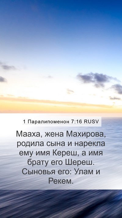 1 Паралипоменон 7:16 RUSV Mobile Phone Wallpaper - Мааха, жена Махирова, - Mobile Bible Verse Wallpaper