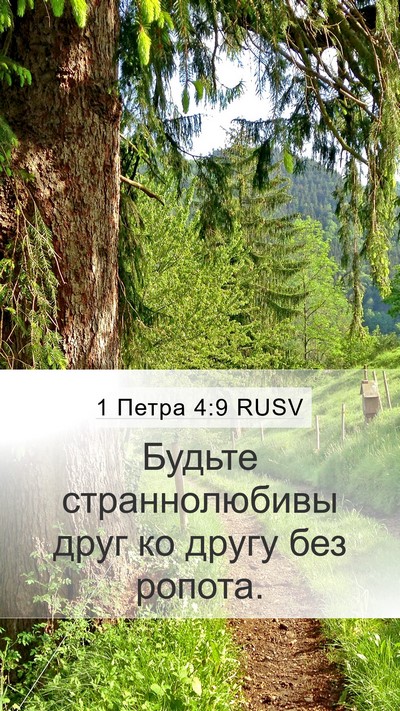 1 Петра 4:9 RUSV Mobile Phone Wallpaper - Будьте страннолюбивы друг - Mobile Bible Verse Wallpaper