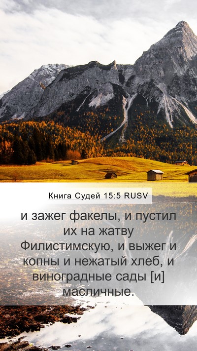Книга Судей 15:5 RUSV Mobile Phone Wallpaper - и зажег факелы, и пустил их - Mobile Bible Verse Wallpaper